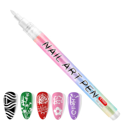 Kalolary 1PCS White Nail Art Pens，0.7mm Nail Polish Pens Quick Dry Long-last Nail Graffiti Dotting Painting Liner Nail Art Markers for DIY Nail Art Design