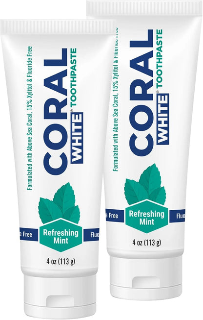 Coral White - Coral White Mint Toothpaste Natural Fluoride SLS Free Coral Calcium Remineralizing Toothpaste 4 Ounce (2 Pack)