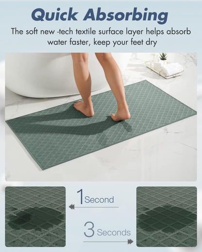 AMOAMI Bath-Mat, Ultra Thin Bathroom Mat Runner Rugs, Rubber Backed Bath Mats for Bathroom Non Slip, Absorbent Bath Rug for Bathroom Floor, Shower, Sink 2'x 4'(24" x 47") Green