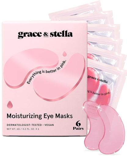 grace & stella Award Winning Under Eye Mask - Reduce Dark Circles, Puffy Eyes, Undereye Bags, Wrinkles - Gel Under Eye Patches - Gifts for Mom - Vegan Cruelty-Free Self Care (Pink, 6 Pairs)