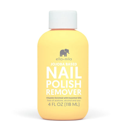 ella+mila Jojoba Nail Polish Remover Non-Acetone Nail Polish Remover - Non-Toxic Fingernail Polish Remover - Enriched With Jojoba oil & Vitamins (4 fl oz) Yellow