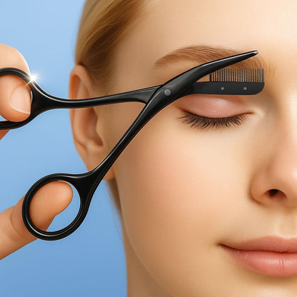 Eyebrow Scissors with Comb, Facial Grooming Scissors Kit, Professional Precision Eyebrow Trimmer,Perfect For Gifts for Men and Women (Black)
