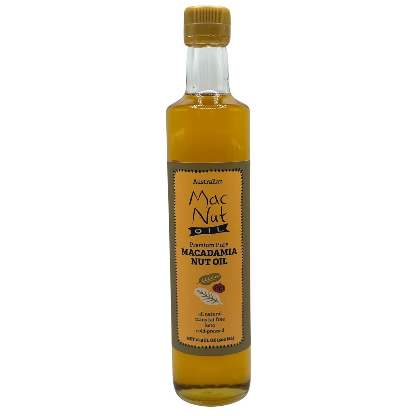 Mac Nut Cooking Oil- Australian Pure Cold Pressed Macadamia Nut Oil, Unrefined, for Natural Cooking, High Smoke Point for Frying, Non GMO, Vegan, Keto Friendly and Gluten Free (16.9 fl oz)