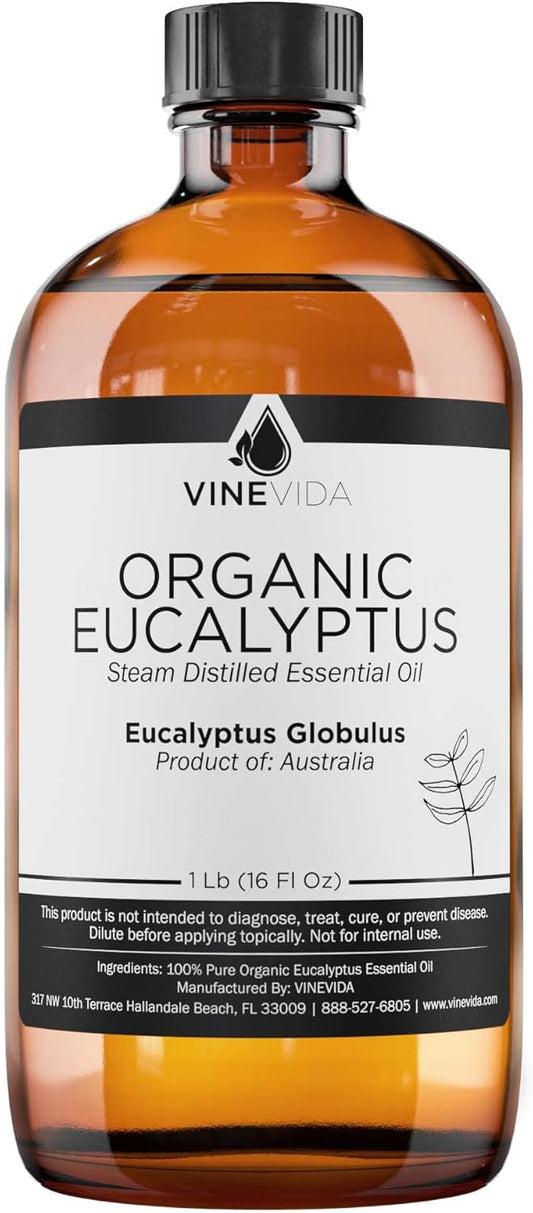 VINEVIDA Organic Eucalyptus Essential Oil 16 oz - Undiluted, Pure, Vegan, and Sustainable