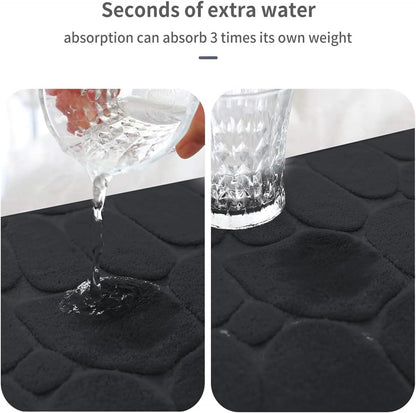 YIHOUSE Memory Foam Runner Rug, Cobblestone Bathroom Runner Rugs Super Water Absorbent Bath Mats for Bathroom Machine Washable Bath Rugs Runner for Hallway Bedroom Laundry Room(26 x 50,Black)