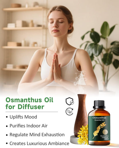 Mumianhua Osmanthus Essential Oil 100% Pure- Floral Essence Osmanthus Oil for Diffuser, Skin Care & Air Purifier | Steam Distilled for Candle Making, Massage Blends & Home Fragrance 3.38 Fl Oz