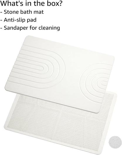 Stone Bath Mat 24"x16" - Diatomaceous Earth Shower Mat, Quick Dry, Anti-Slip, Modern Design with Bonus Non-Slip Pad - Perfect for Home Safety and Style,Light Gray