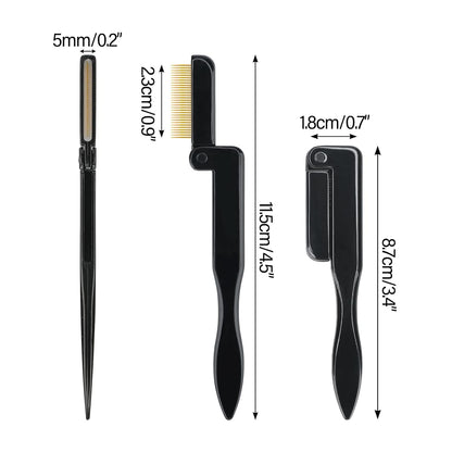 G2PLUS 2PCS Folding Eyelash Comb, Eyelash Separator Tool, Black Eyebrow Comb Metal Teeth, Eyelash Brush Tool for Lash & Brow