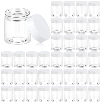 Eternal Moment 36 Pack 3 OZ Plastic Jars Round Clear Cosmetic Container Jars with White Lids, Perfect for Lotion, Slime，Cream, Ointments, Makeup, Eye Shadow, Samples, Pot, Travel Storage