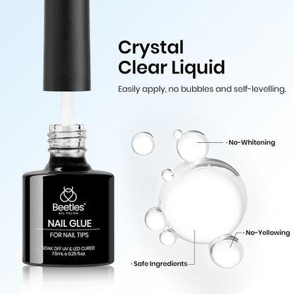 beetles Gel Polish 9 in 1 Gel Nail Glue for Clear Acrylic Nails Tips, Long Lasting Super Strong Brush Nail Glue for Fake Nails, Base Blooming Nail Gel, New Safe Formula, U V Light Cure