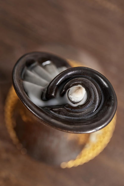 Unique Cloud Stairs Ceramic Waterfall Incense Holder, Paired with a Pack of Backflow Incense Cones. (Metallic)