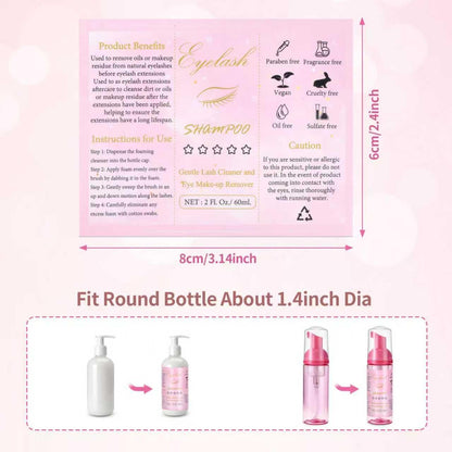 50 Pcs Lash Shampoo Bottle Brushes Set 10 Empty Foam Pump Dispensers 10 Label Stickers 10 Mascara Wands Tubes 10 Cleansing Brush 10 Bag for Eyelash Extensions Aftercare(Rose Red)