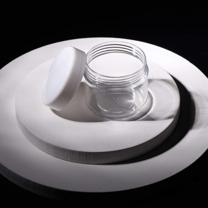 Refillable Cosmetic Sample Jars - 100 Pack 20g (0.7oz) White Small Travel Containers with Lids + 10 Mini Makeup Spatulas - BPA Free