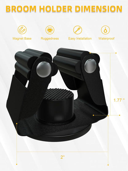 Mop Holder Magnetic, Magnetic Broom Holder for Fridge - Heavy Duty Magnetic Broom Holder Black Steel Magnetic Tool Mount for Home, Kitchen, Laundry, Garage, Workshop - 2 Pack/Black+Grey