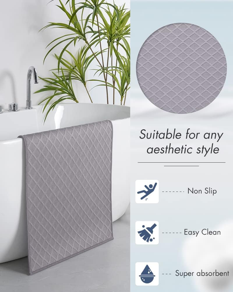 AMOAMI Ultra Thin Bathroom Rugs, Rubber Backed Bath Mats for Bathroom Non Slip, Absorbent Bathroom Mat for Floor, Shower, Sink(16"x24", Grey)