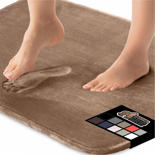 GORILLA GRIP Memory Foam Bath Mat, Soft Absorbent Velvet Bathroom Mats, Durable Dots on Underside, Machine Washable Bathmat, Carpet Rug Room Decor for Shower Tub Floor RV, 36x24 Rugs, Taupe