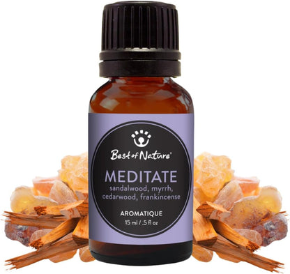 Best of Nature Meditate Essential Oil Blend – Sandalwood, Myrrh, Cedarwood & Frankincense – 100% Pure for Diffuser, Calm & Focus – Grounding Aromatherapy for Daily Rituals