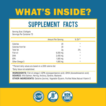 Omega 3 Fish Oil with Maximum EPA DHA - Supports Brain, Liver, Heart & Immunity - Made in The USA - 150 Softgels