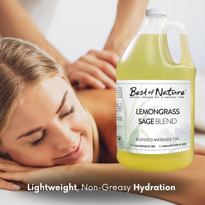 Best of Nature Lemongrass and Sage Massage Oil Blend - Non-Greasy Aromatherapy Massage Oil for Body, Skin & Face, Crafted with Pure Essential Oils, Gallon (128 fl oz)