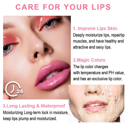 evpct 3Pcs Magic Color Changing Lipstick Long Lasting Waterproof 24 Hours Original for Women, Aloe Vera Peach Avocado Pink PH Mood Permanent Color Changing Lipstick Lip Balm Gloss, labial magico