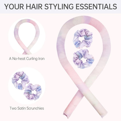 Satin Heatless Hair Curler Set | Heatless Curls Overnight |Hair Curlers to Sleep in | Heatless Curlers and Curling Headband for Soft Curls While Sleeping - Rainbow