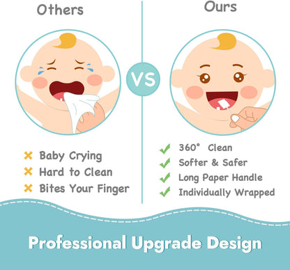 Papablic Baby Tongue Cleaner, Baby Oral Cleaner, Disposable Infant Mouth Cleaner Newborn, Upgrade Gum Cleaner with Paper Handle or Infants Ages 0-2 Years, 100 Pack