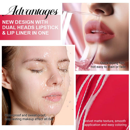 evpct 1Pcs Fire Bright Red Matte Lip Liner & Liquid Lipstick Stain Makeup Set for Women, Red Lip Liner Stain Long Lasting Waterproof Smudge Proof, Cruelty Free Lip Stick Makeup 24 hours originales, 64