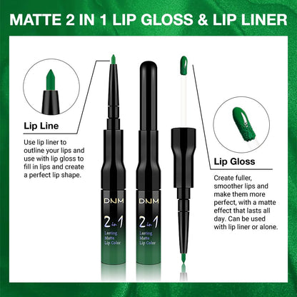 evpct 1Pcs Forest Green Matte Lip Liner & Liquid Lipstick Stain Makeup Set for Women, Green Lip Liner Stain Long Lasting Waterproof Smudge Proof, Cruelty Free Lip Stick Makeup 24 hours originales, 48