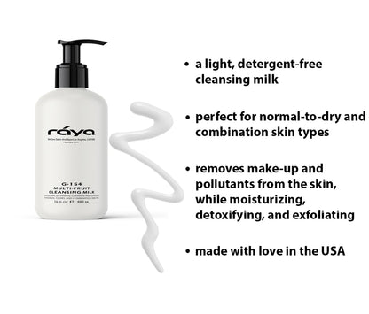 Raya Multi-Fruit Facial Cleansing Milk with AHA and BHA 16 oz (G-154) | Exfoliating Soap-Free Cleanser and Make-Up Remover for Dry and Combo Skin | Made with Multi-Fruit Alpha and Beta Hydroxy Acids