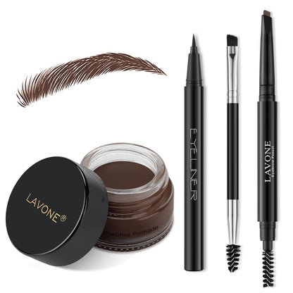 LAVONE Eyebrow Stamp Pencil Kit for Eyebrows Makeup, with Waterproof Eyebrow Pencil, Eyeliner, Eyebrow Pomade, and Dual-ended Eyebrow Brush - Espresso