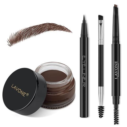 LAVONE Eyebrow Stamp Pencil Kit for Eyebrows Makeup, with Waterproof Eyebrow Pencil, Eyeliner, Eyebrow Pomade, and Dual-ended Eyebrow Brush - Espresso