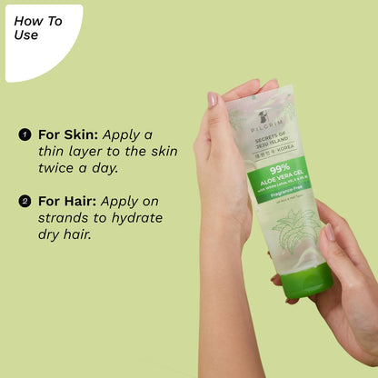 Pilgrim Korean 99% Pure Aloe Vera Gel for Hair & 200ml with Vitamin E & Vitamin B5 | Hydrates & Soothes Skin | Free from Parabens, Sulphates, Mineral Oils & Fragrance I For Women and Men | 200ml