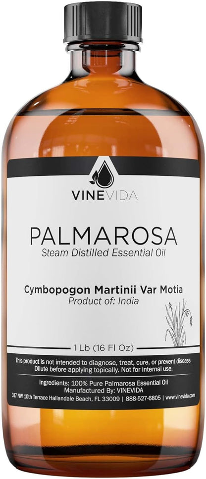 VINEVIDA Palmarosa Essential Oil 16 oz - Undiluted Palmarosa Oil 16 oz - Palmarosa Candle Oil Scent - DIY Candle Scents for Candlemaking - Bulk Essential Oil for Soap Making Safe for Skin