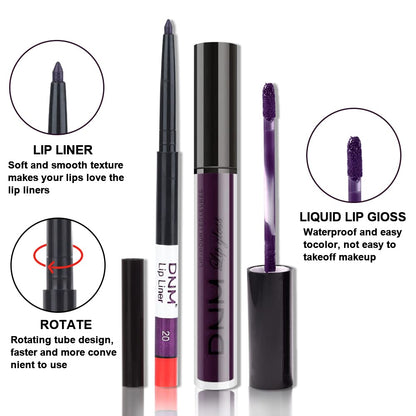 evpct 2Pcs Dark Deep Purple Plum Black Matte lipstick and Lip Liner Pencil Makeup Set for women Matte Smudge Proof Lipstick Lip Stain Long Lasting Waterproof labiales mate 24 horas originales 20#