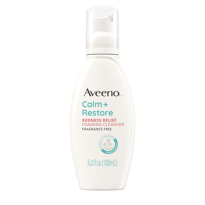 Aveeno Calm + Restore Redness Relief Foaming Cleanser, Daily Facial Cleanser With Calming Feverfew to Help Reduce the Appearance of Redness, Hypoallergenic & Fragrance-Free, 6 fl. oz