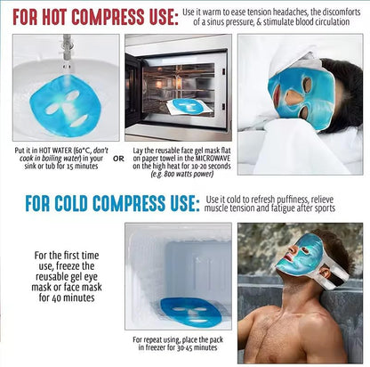 Ice Face Mask Reusable,Cold Hot Compress Gel Ice Facial Mask with Gel Beads,Face SPA for Woman Sleeping Reduce Eye Puffiness Face Puffiness Sleeping Travel (Blue)