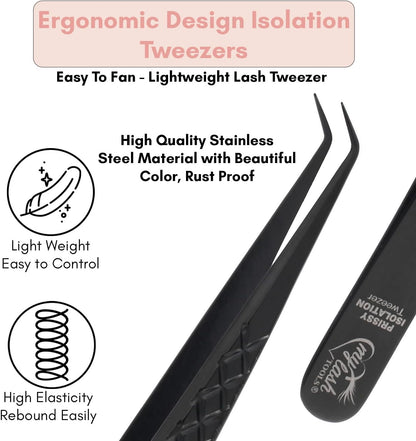 Isolation Tweezer for Eyelash Extensions – 14cm Curved Degree, Japanese Stainless Steel, Best for Individual Isolation & Classic Lashes, Eyelash Twisers (Black)