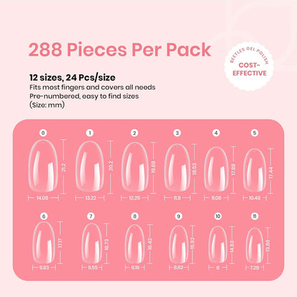 Beetles Gel Nail Tips 288Pcs Pre-Shaped Short Oval Fake Nails Gelly Tips Clear Press on Nail Tips Full Cover False Nails Gifts for Girls Women Gelly Tips Home DIY Nail Salon