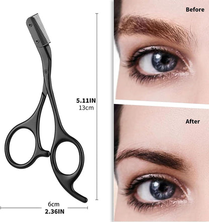 Eyebrow Scissors with Comb, Facial Grooming Scissors Kit, Professional Precision Eyebrow Trimmer,Perfect For Gifts for Men and Women (Black)
