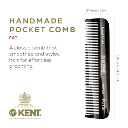 Kent FOT Black Graphite Fine Tooth Beard Comb - 4.5" Handmade Pocket Travel Comb for Men - Styling Combs for Fine or Thinning Hair, Mustache and Beard Care and Hair Care Kent
