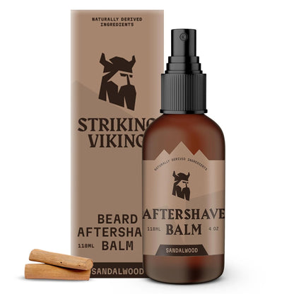 Striking Viking Aftershave Balm for Men - 4 fl oz, Sandalwood - Shaving Balm & After Shave Lotion for Men with Post Shave Hydration & Skin Care