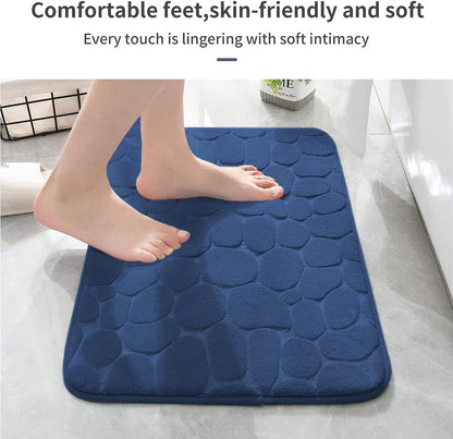 YIHOUSE Memory Foam Bath Mat Cobblestone Bathroom Rugs Super Water Absorbent Bath Mats for Bathroom Machine Washable Bath Rugs(24 x 36,Dark Blue)