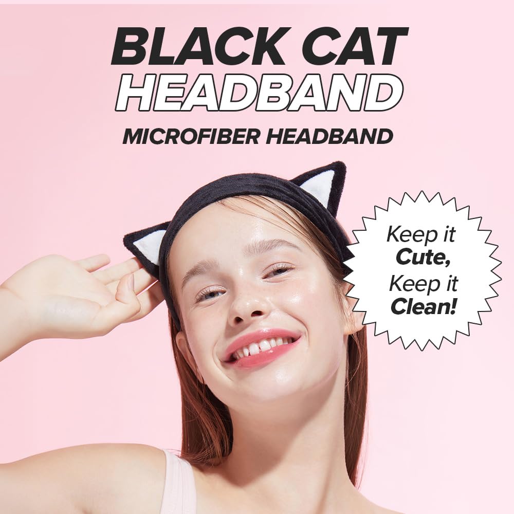 I DEW CARE Face Wash Headband - Black Cat | Adorable Design, Perfect for Washing & Cleansing, Makeup and Spa, Bath, Skincare, Quick Dry, Soft & Fuzzy, Non Slip, Reusable, Teen Girls Stuff