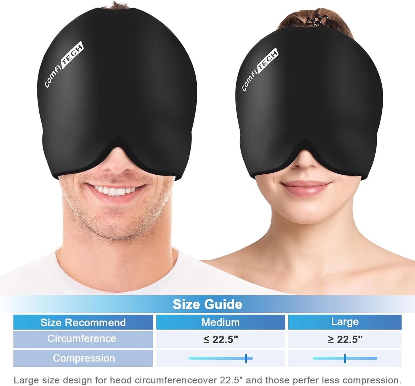 ComfiTECH Head Ice Pack 2 Pack Cooling Gel Cap Reusable Cold Wrap for Head and Eye Comfort and Relaxation, Large