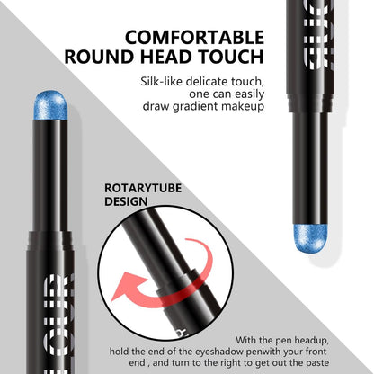 Dazzling Blue Shimmer Cream Eye Shadow Stick Makeup for Women, Blue Shimmer Matte Eye Shadow Brightener Stick for Eyes, Waterproof Eyeshadow Pencil Applicator Blendable for Eye Highlight 22