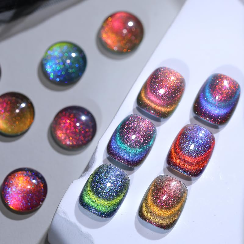 Born Pretty Cat Magnetic Gel Nail Polish 9D Chameleon Holorgraphic Cat Magnetic Eye Gel Polish Glitter Gel Polish Set 6PCS