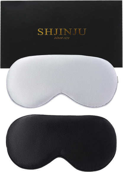 2-Pack 100% Real Natural Silk Eye Mask, Silk Sleeping Mask, Shade Puffy Eye Gift with Adjustable Straps, Sleep Eye Mask, SHJINJU Eye Mask Shade (Black and Light Grey)