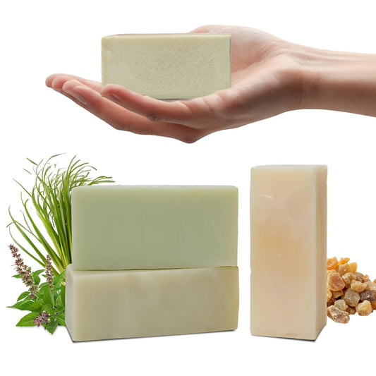 3 Pack Essential Oil Soap Bars Pure Plant Body Soap Bar Natural Face Bath Bar Frankincense Soap Cold Process Rich Creamy Lather-Long Lasting Complex Infused with Olea Cocos Vitamin E 3.5 oz Each
