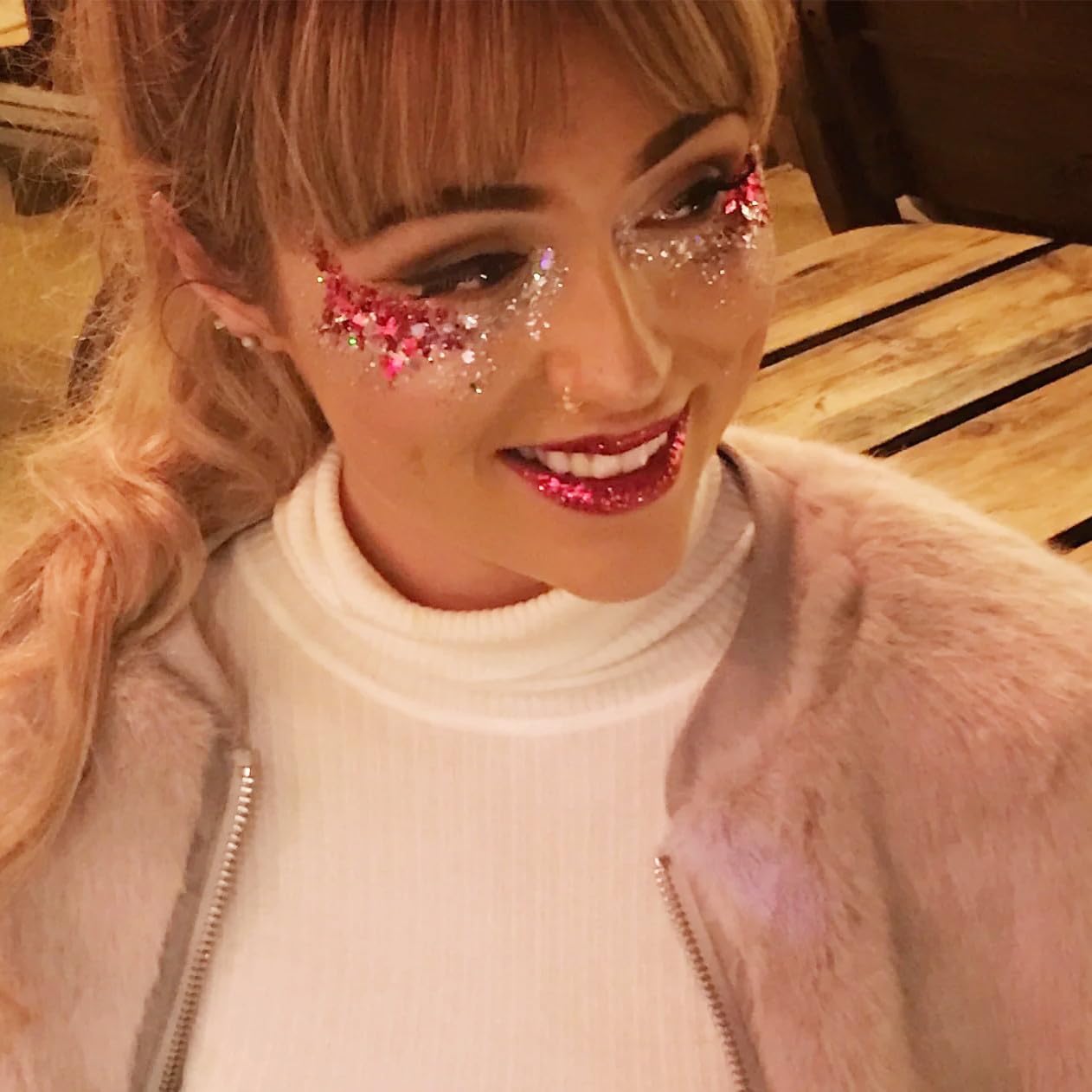 Go Ho Red Face Body Glitter,Singer Concerts Red Face Paint Glitter Makeup,Holographic Chunky Sequins Glitters for Eye Lip Hair Nails,Festival Rave Accessories,52g