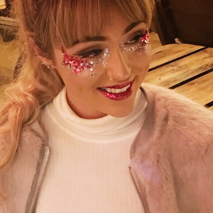 Go Ho Red Face Body Glitter,Singer Concerts Red Face Paint Glitter Makeup,Holographic Chunky Sequins Glitters for Eye Lip Hair Nails,Festival Rave Accessories,52g